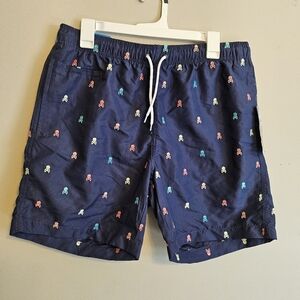 Surf Style Navy Blue Colorful Skulls Swim Trunks Large NWT